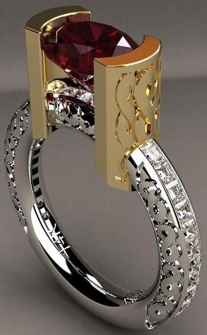 Women Imitation Ruby Ring 18K Gold Plated Crown Two Tone Alloy Gemstone Fashion Jewelry Gift For Her Gift Idea