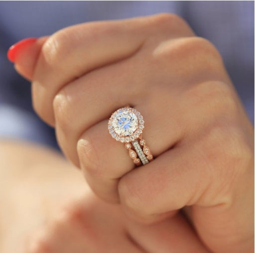 Couple Ring Set Gold Plated Alloy Wave Design Inlaid Gemstone Promise Engagement Wedding Anniversaries Jewelry