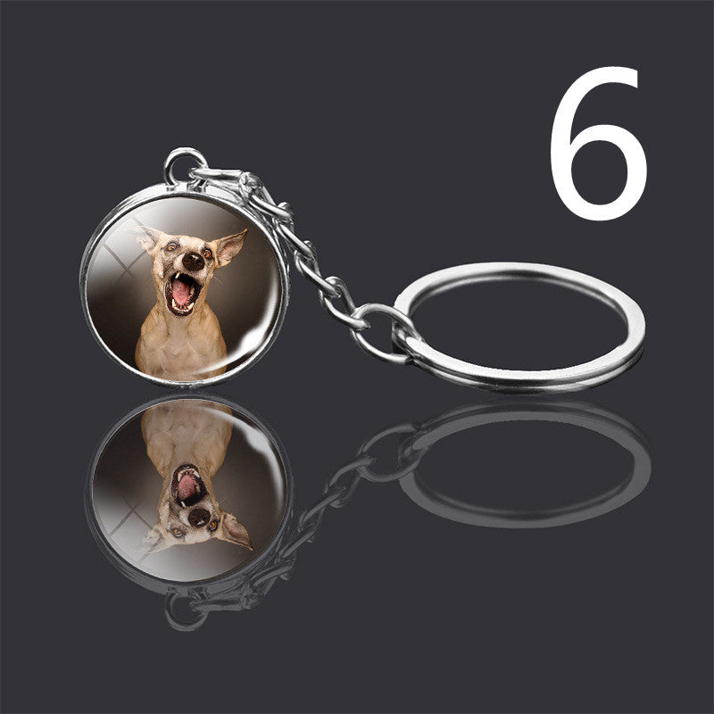 Dog Keychain Double Sided Glass Ball Pendant Exquisite Metal Design Key Chain For Pet Lovers Gift For Everyday