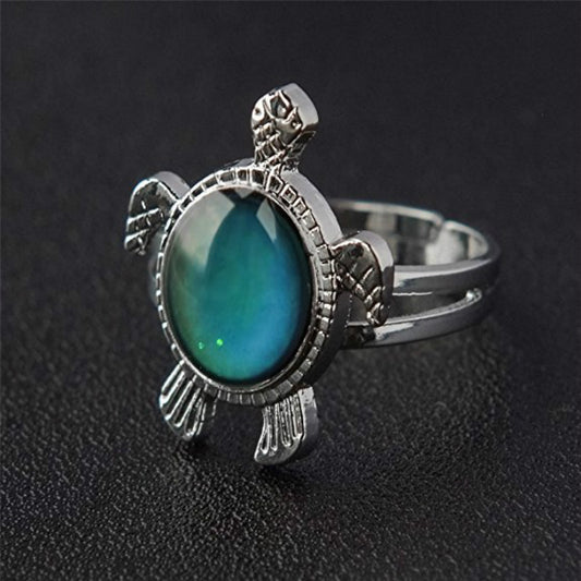 Unisex Couple Ring Adjustable Metal Plating Little Turtle Color Changing Ring European and American Ring Metal