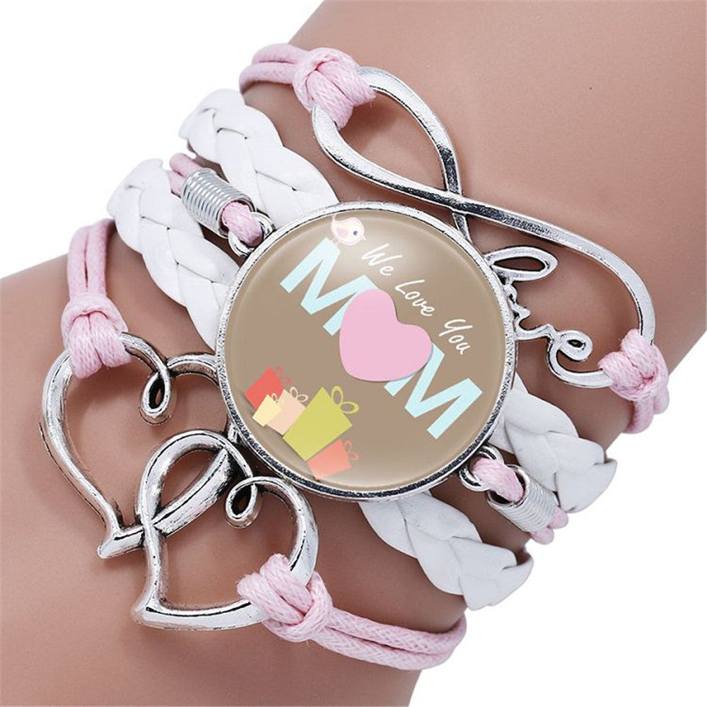 Womens Multilayer Faux Leather Bracelet With Glass Inlay And Metal Letters Adjustable Geometric Design Gift Ready