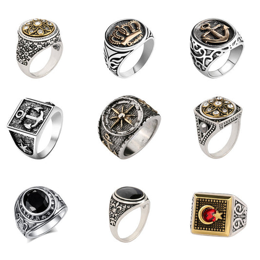 King Queen Crown Rings Silver Alloy Star Punk Wedding Band