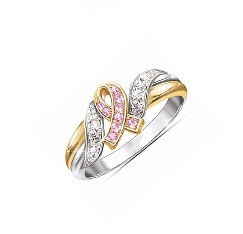 Ribbon Plated 18K Yellow Gold Diamond Ring For Women Engagement Europe America Style Pink Diamond Accents Gift