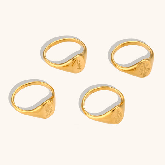 Retro Geometric Stainless Steel Ring With Wildflower Lavender Sunflower Electroplated Finish For Women Gift Tea
