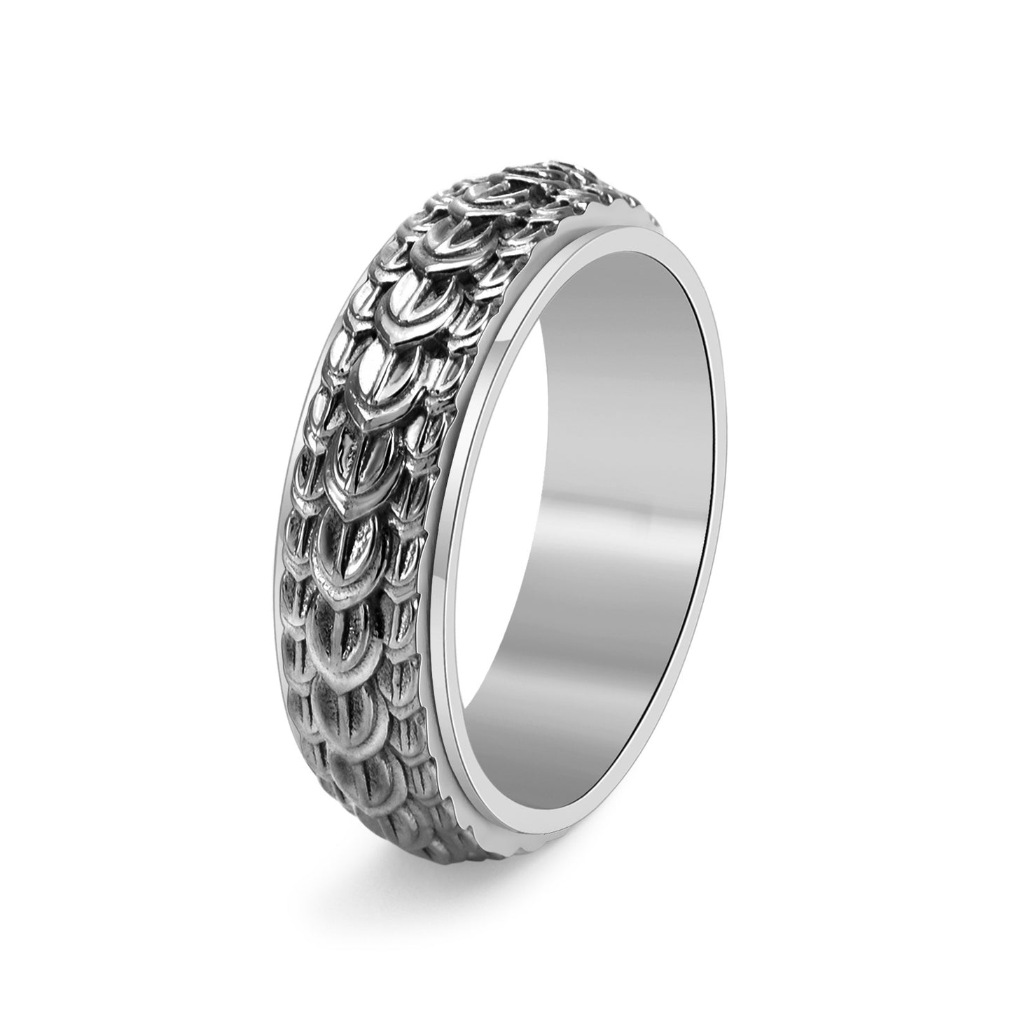 Dragon Scale Rotatable Ring For Men Titanium Steel Vintage Finish No 6 7 8 9 10 11 12 Geometric Rounder Design