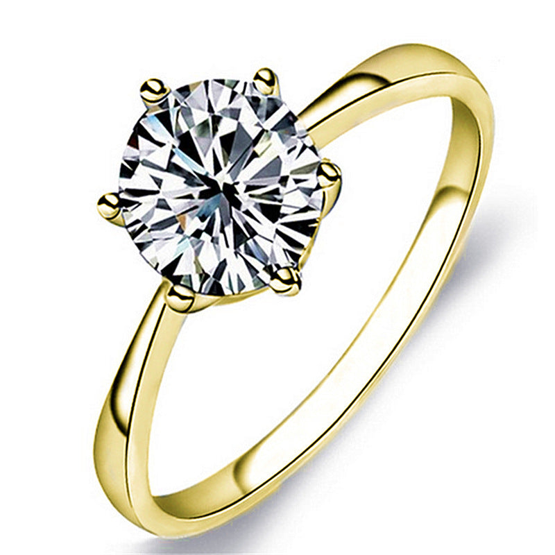 Women Platinum Zircon Ring Six Claw Setting Classic Silver Ring Electroplated KoreanStyle Jewelry Gift for Her