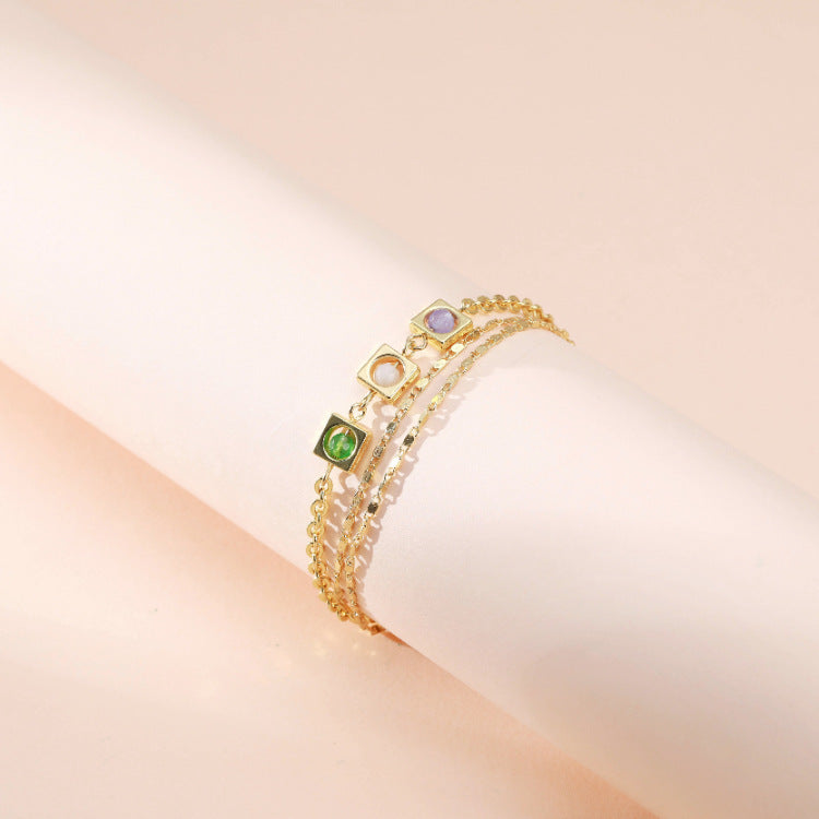 Exaggerated Bracelet With Thin Chain Lobster Clasp Geometric National Ornamental Inlay Metal Jewelry For Women Now