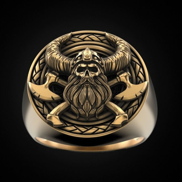 Nordic Mythology Mens Ring With Viking Skeleton Copper Ring