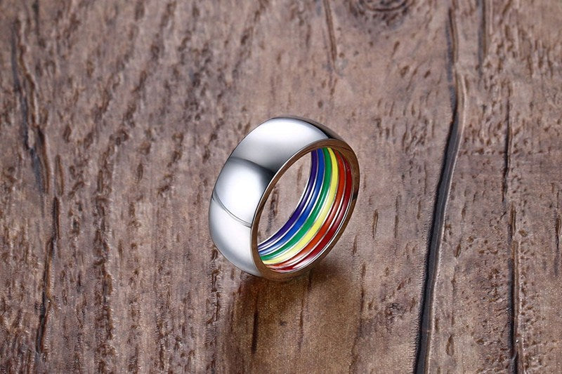 Rainbow Jewelry Ring 8mm Stainless Steel Mens Geometric Ring Silver US Sizes 7 8 9 10 11 12 Rings Jewelry Ring