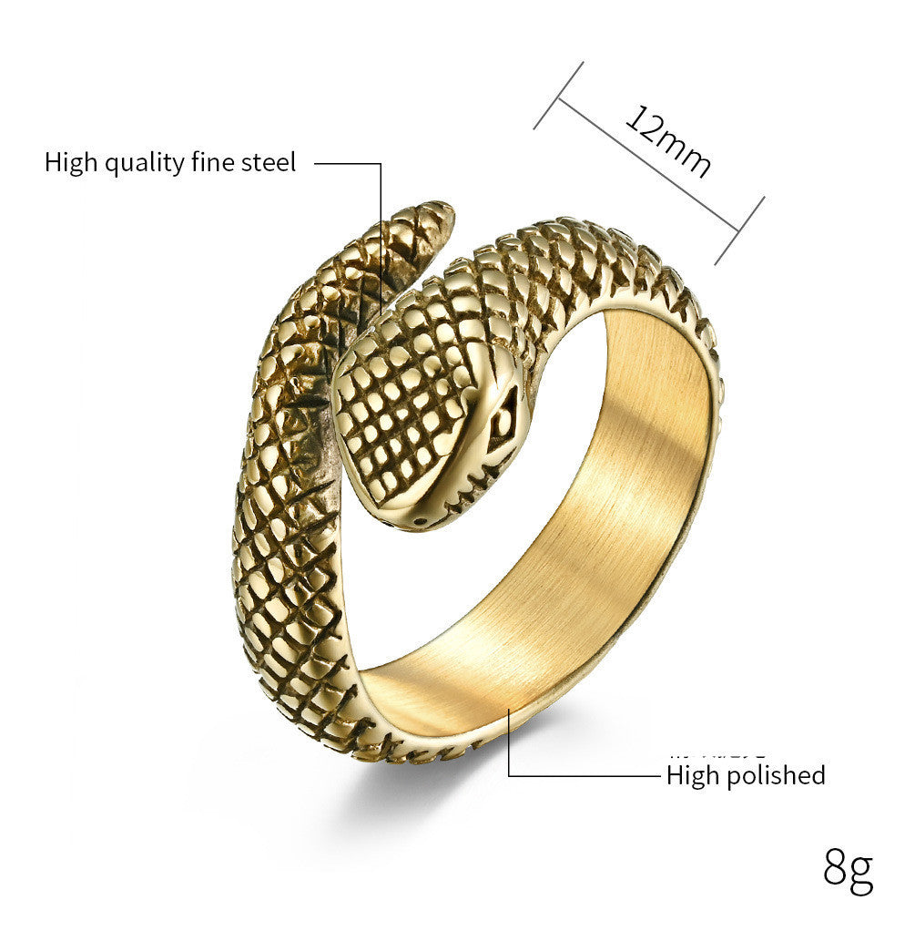 Stainless Steel Viper Snake Ring Bold Animal Design European American Fashion Durable Statement Jewelry Gift For Him