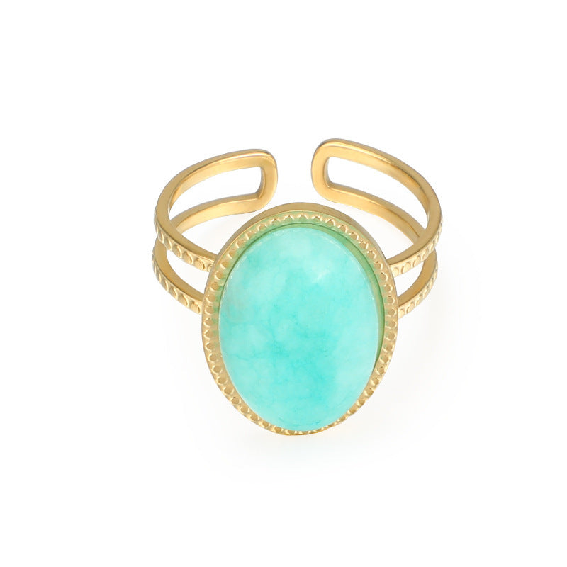 European And American Retro Female Light Luxury Temperament Turquoise Hollow Ring