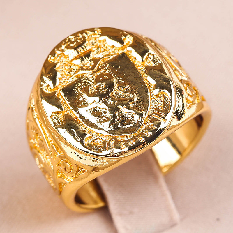 New Crown Lion Shield Badge Ring Copper Electroplating European Style Individually Packed Ring Size Details Now