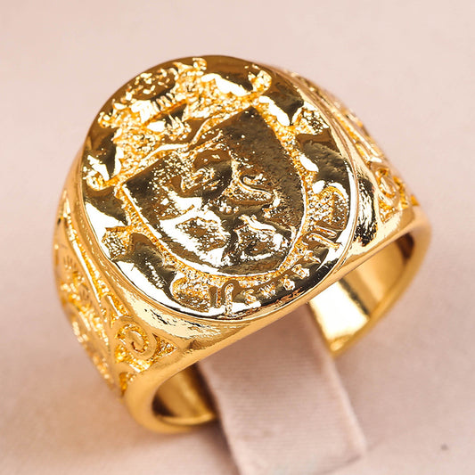 New Crown Lion Shield Badge Ring Copper Electroplating European Style Individually Packed Ring Size Details Now