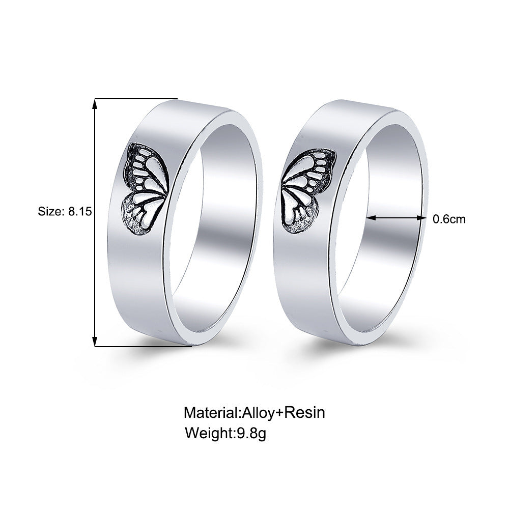 Couple Rings Set for Him and Her Alloy Electroplated With Butterfly Peach Heart and Key Designs Romantic Matching Gift
