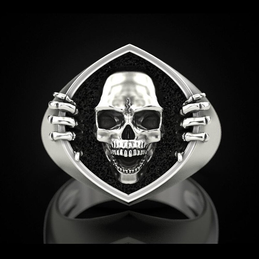 Mens Skull Ring Retro Punk Alloy Ring European Gift for Him Individually Packed Holiday Gift Fashion Ring Cool Biker