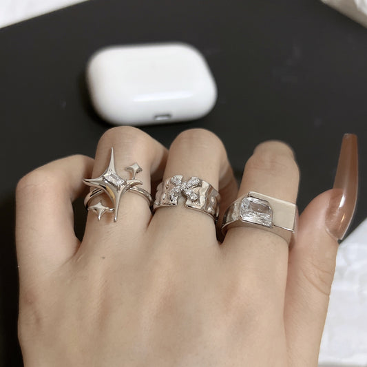 Geometric Letter Ring For Women Alloy Jewelry With Zircon Accent One Size Elegant Shiny Band With Cross Shapes