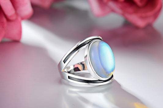 Colorful Moonstone Inlaid Ring For Women Brass Alloy Band With Semi Precious Stone Jewelry Gift Ready For Gifting
