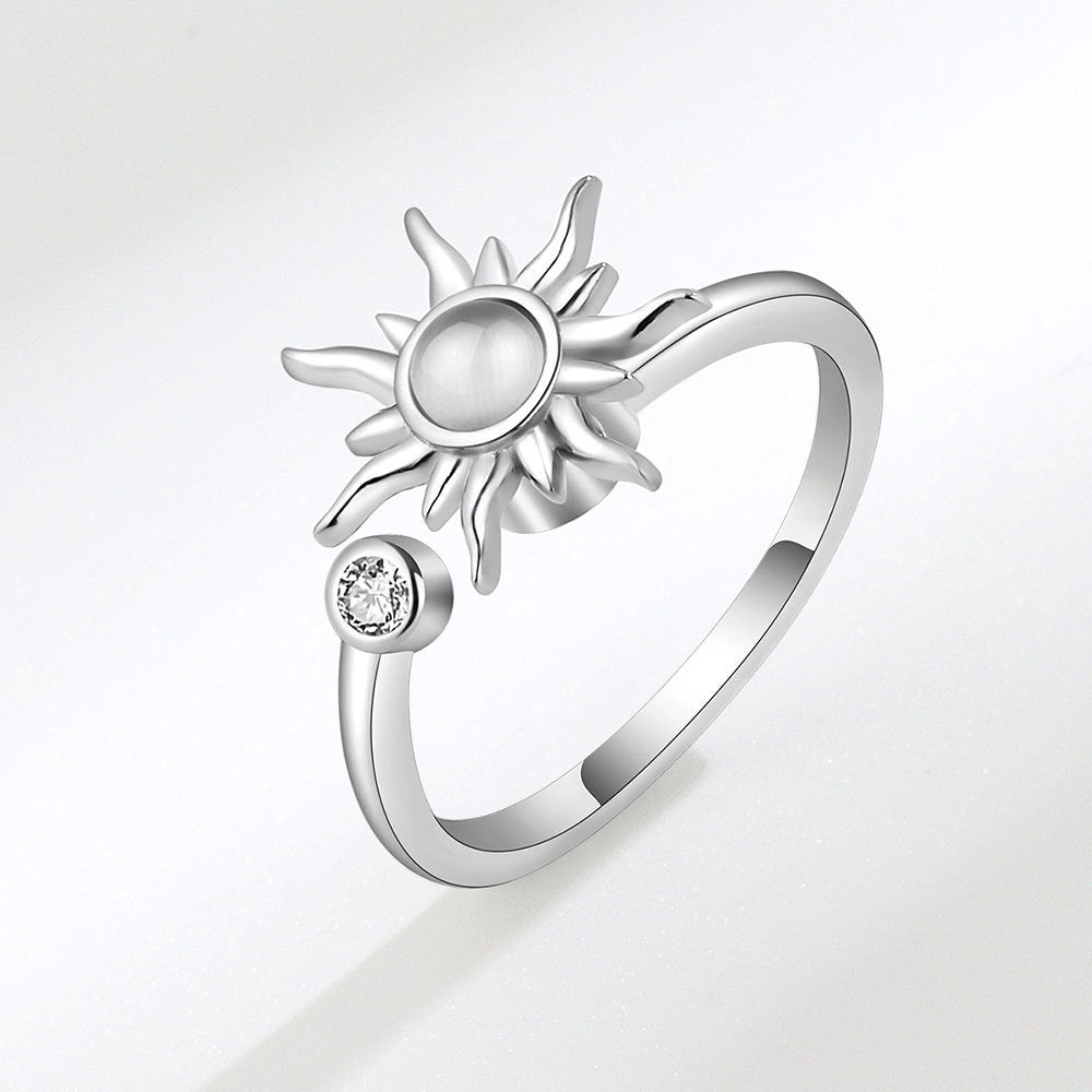 Rotating Sunflower Relief Anti Stress Ring Jewelry For Women Adjustable Copper Zircon Inlays Everyday Wear Now