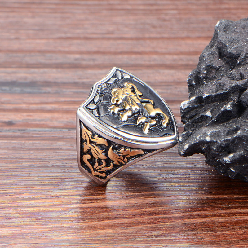 Mens Stainless Steel Lion Ring With Golden Finish Geometric Totem European Design Jewelry Gift For Men Jewelry