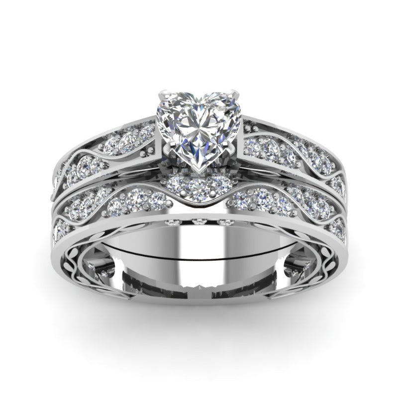 Womens Alloy Heart Ring With Diamond And Red Dot Zircon