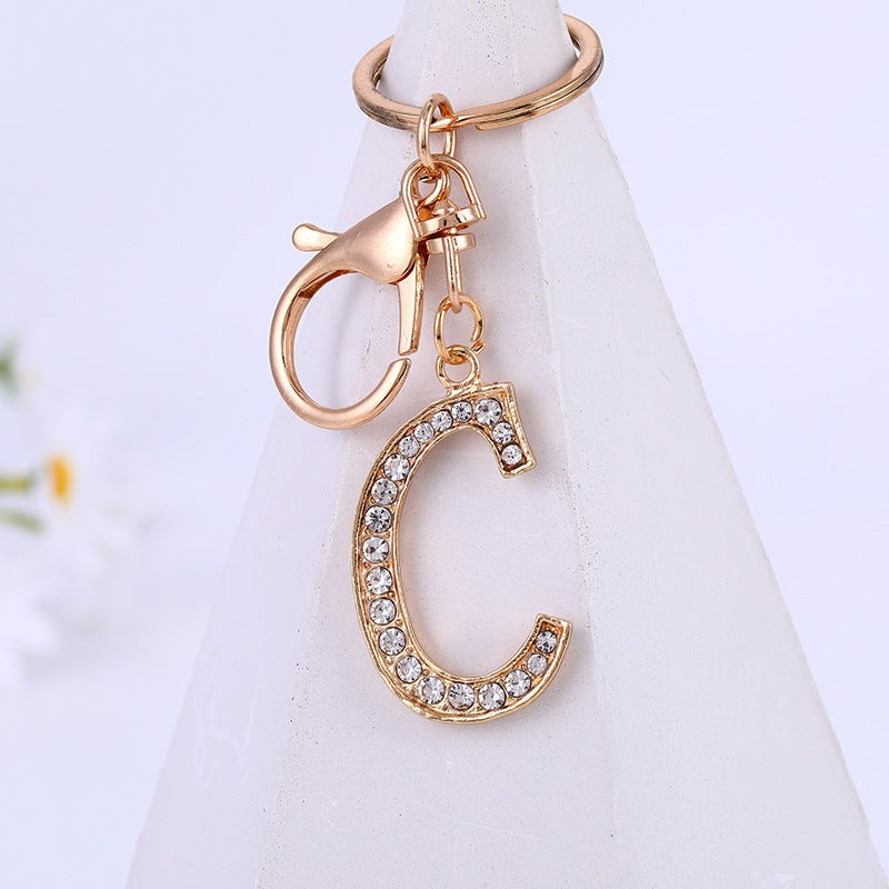 Personalized Initial Keychain With Diamond Inlay Letter Ring For Bags Cars Keys Durable Alloy Finish And Shine