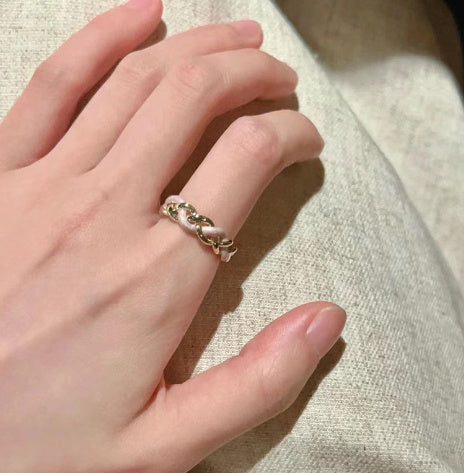 Pearl Ring Bamboo Joint Creative Ring Unique Geometric Metal Ring Pearl Inlay Design Distinctive Gold Ring Pearl