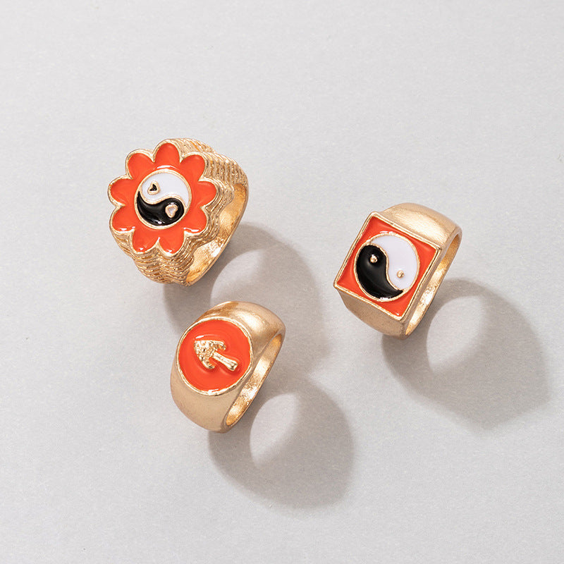 Vintage Alloy Ring Set Exaggerated Design With Large Oil Drops For Women Fashion Jewelry Ring Set Vintage Ring