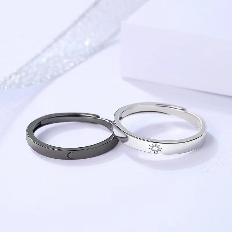 Celestial Couple Rings For Women And Men Moon And Star Alloy Design Ring Set Individually Packaged Satin Shine