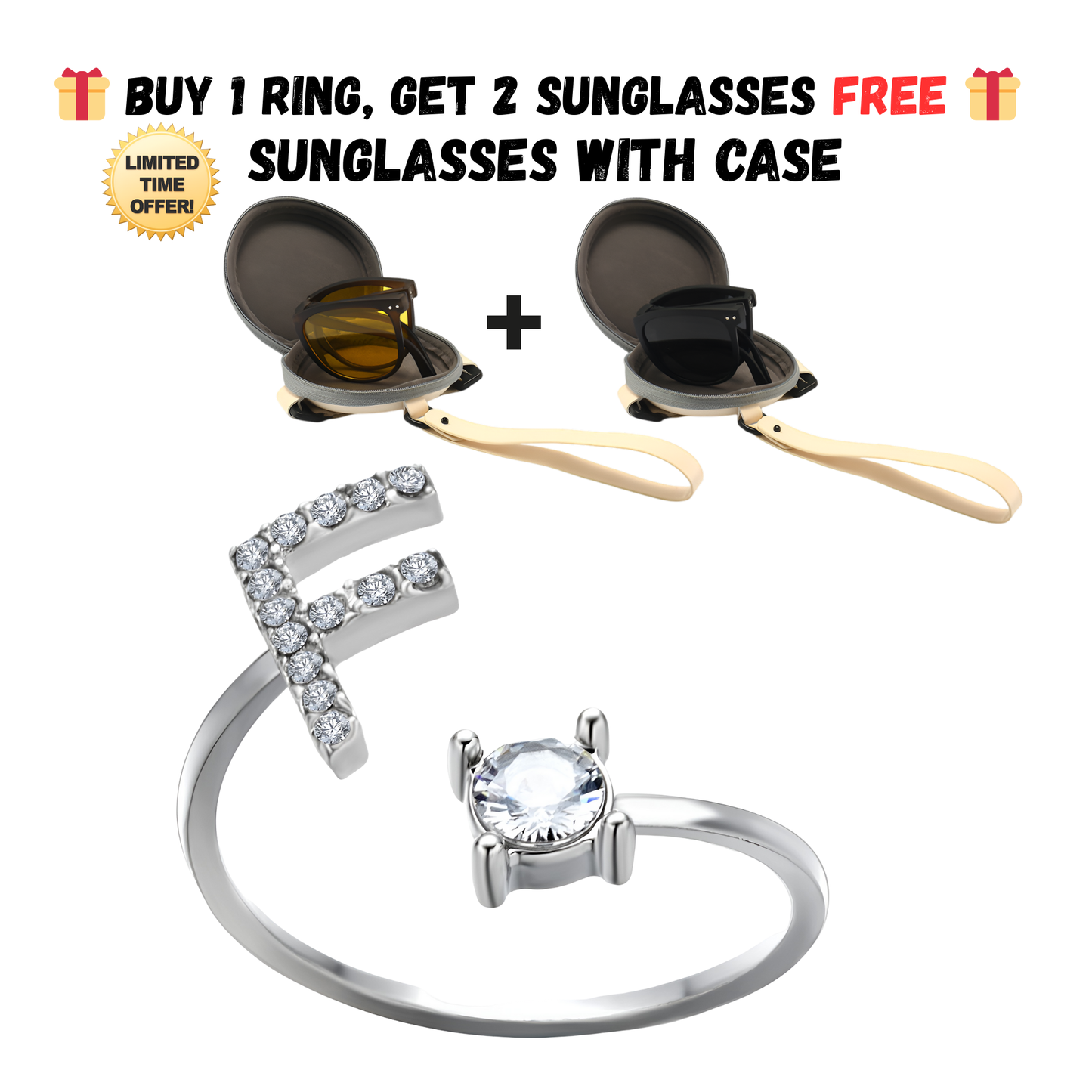 Adjustable Letter Zircon Ring with Alphabet Initials A Z Copper Alloy Jewelry Gift for Women Elegant Gift Idea