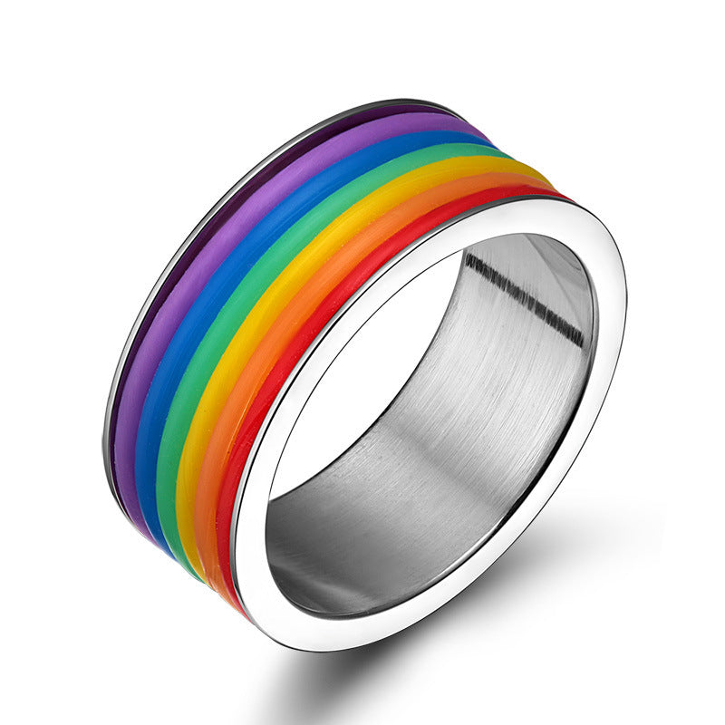 Stainless Steel Rainbow Ring 9mm Widest Sizes Six To Thirteen American Ring Individually Wrapped Everyday Wear