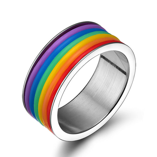 Stainless Steel Rainbow Ring 9mm Widest Sizes Six To Thirteen American Ring Individually Wrapped Everyday Wear