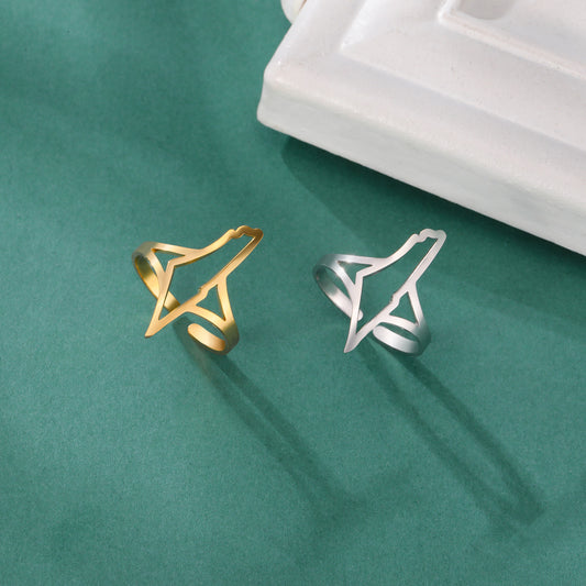 Unisex Stainless Steel Ring Adjustable Open Mouth Titanium Steel Ring Electroplated Gold Finish Hollow Fashion