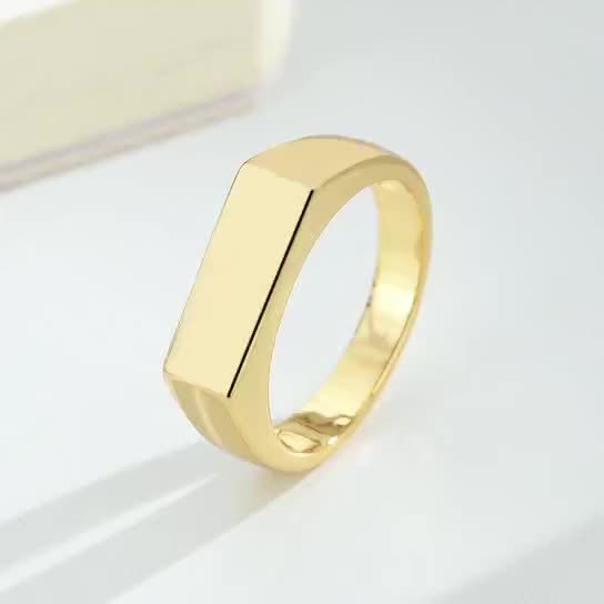 Geometric Brass Ring With Rectangular Band And Smooth Curved Design For Women Fashion Jewelry Birthday Gift Now
