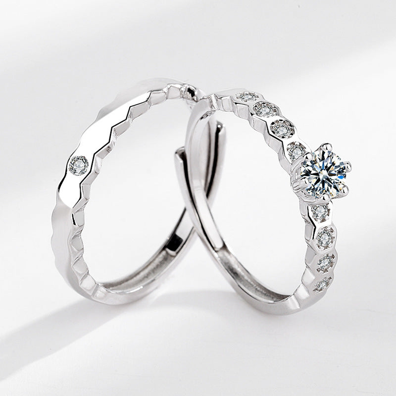 Couple Rings For Him And Her Matching Promise Rings Adjustable Opening 925 Silver Honeycomb Design JewelryGift