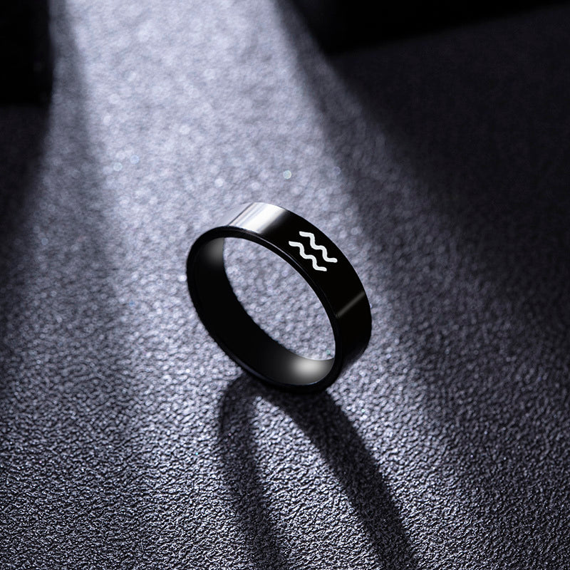 Black Stainless Steel Ring Zodiac Constellation Stars Geometric Shape PunkHipHop Fashion Ring ForMen AndWomen