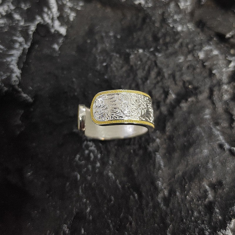 Women's Gold Silver Tang Grass Pattern Copper Ring Adjustable Opening Jewelry for Women Everyday Wear Stunning