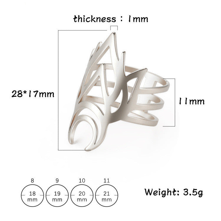 Crescent Moon Ring Stainless Steel Exaggerated Geometry Wide Band Unisex Flame Design Casual Jewelry For Women