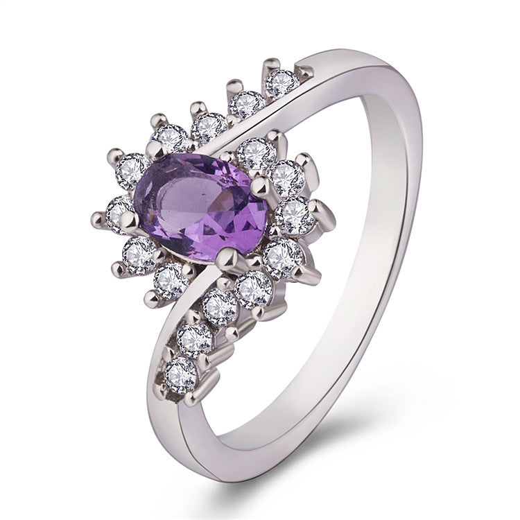 Simple And Elegant Oval Stone Ring Dark Blue Rhinestones White Gold Color Navy Blue Rhinestones Platinum Color