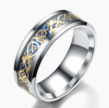 Mens Ring Stainless Steel Band With Geometric Dragon Design Silver Gold Finish Statement Ring Jewelry Everyday
