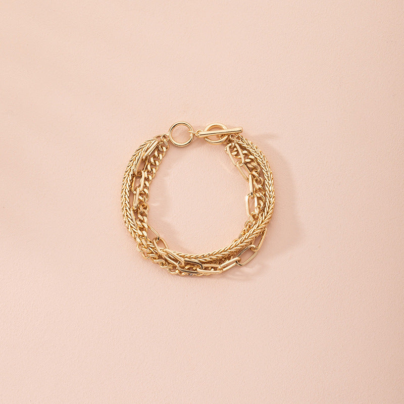 Alloy Chain Bracelet Multi Layer Geometric Design Ethnic Retro Gold Fashion Jewelry Gift Elegant Everyday Gift
