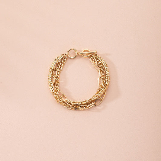Alloy Chain Bracelet Multi Layer Geometric Design Ethnic Retro Gold Fashion Jewelry Gift Elegant Everyday Gift