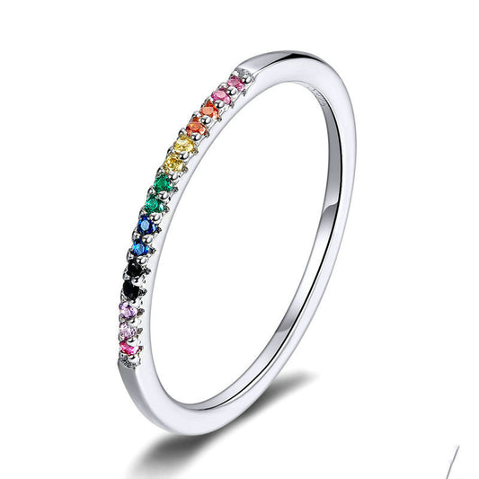 Sterling Silver Ring With Colorful Zircon Stones Elegant Band S925 White Gold Plated Finish Anniversary Promise Ring