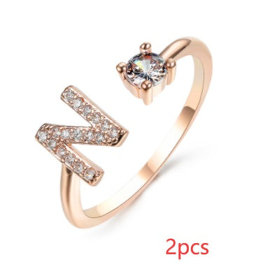 Womens Initial Letter Ring Adjustable Vintage Jewelry Zircon Accents Alloy Rhinestone Ring Perfect For Gifting