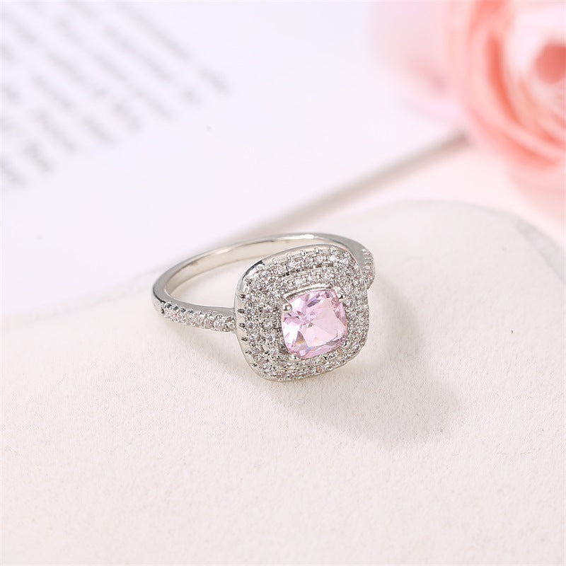 Zircon Micro Inlaid Geometric Ring Copper Plated Fashion Jewelry For Women Elegant Office Lady Style Modern Trendy Gift