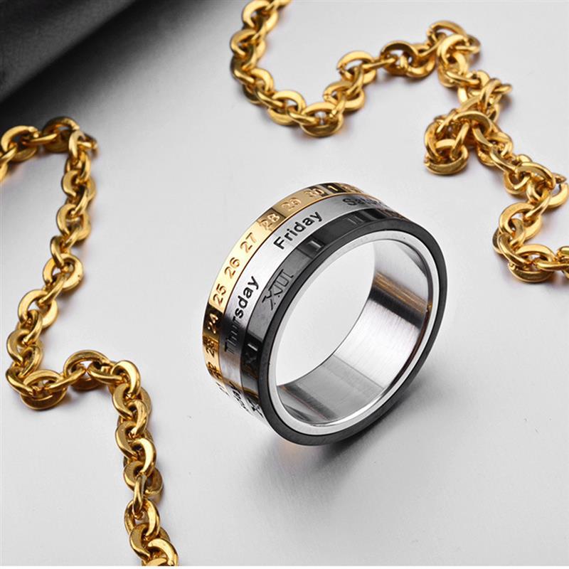 Mens Titanium Steel Ring Geometric Design Electroplated Finish Durable Everyday Fashion Jewelry Band Daily Use