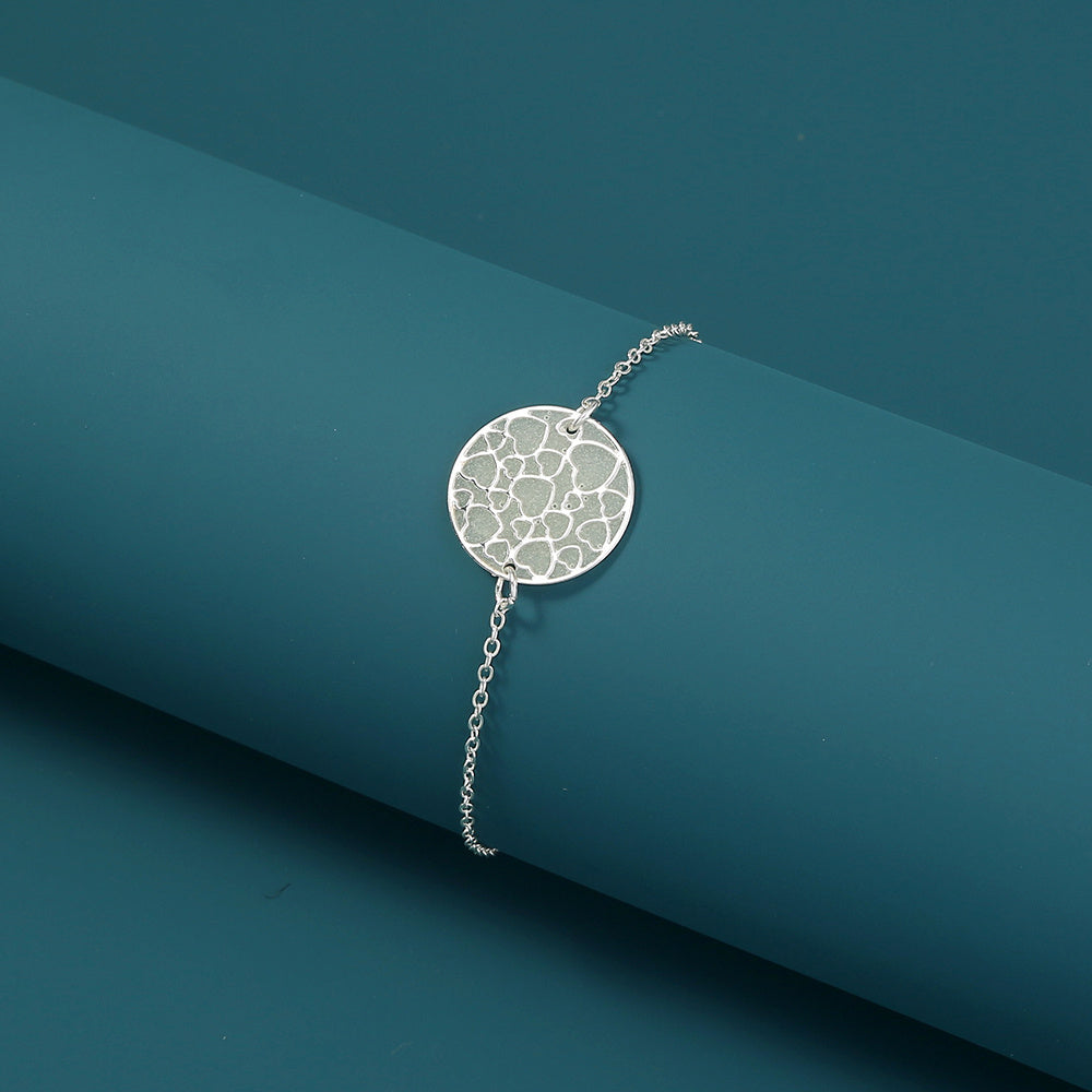 Heart Texture Round Copper Bracelet Electroplated Silver Finish Glow In The Dark European Bangle Copper Trendy