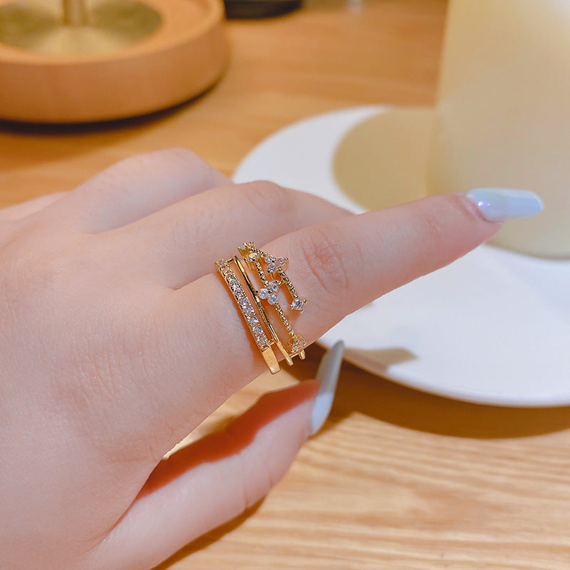 Womens Adjustable Gold Ring With Cubic Zirconia Elegant Copper Ring Durable Everyday Wear For Daily Wear Gifts