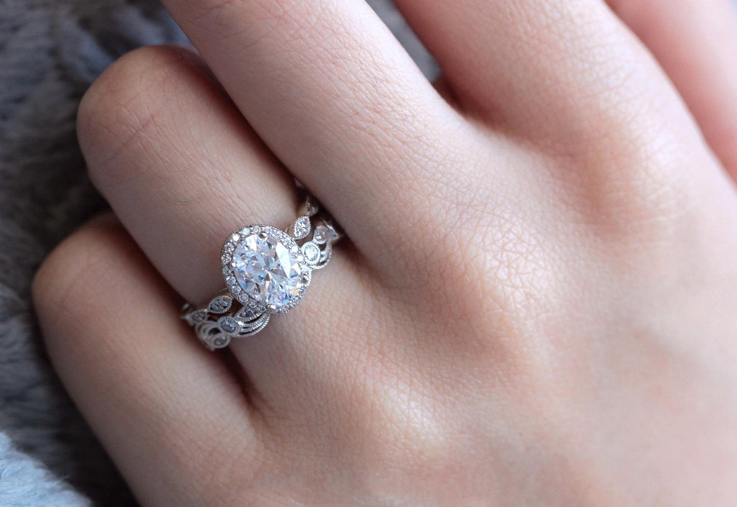 Diamond Zircon Egg Shaped Ring Set For Women In Rose Gold And White Gold Copper Geometric Fashion Jewelry Two Piece Set