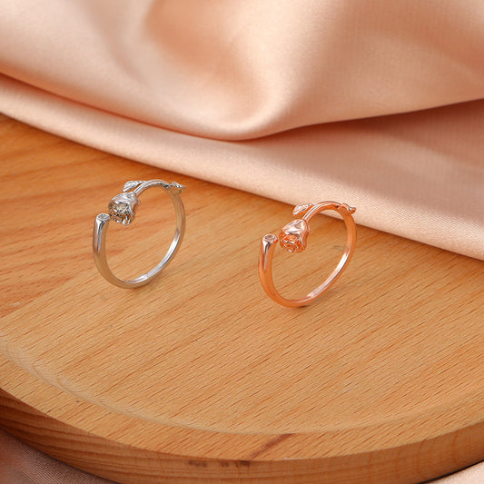 Adjustable Rose Ring Rose Flower Copper Jewelry for Women and Girls Elegant Gift Rose Gold or White Ideal Gift
