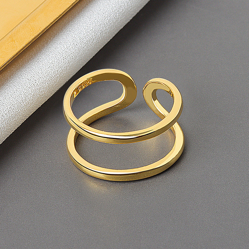 Adjustable Copper Ring With Double Thin Line Design In Platinum And Gold OpeningBand For Her Daily Style Today